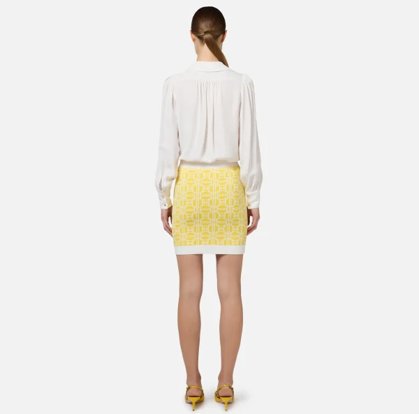 Elisabetta Franchi Gonne^Minigonna in viscosa jacquard con logo Mimosa/Avorio