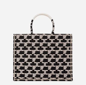 Elisabetta Franchi Borse A Mano^Monogram Tote Large Nero/Burro
