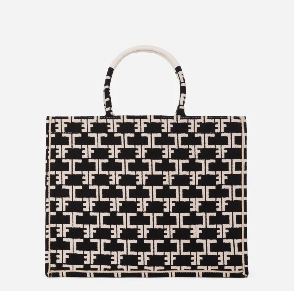 Elisabetta Franchi Borse A Mano^Monogram Tote Large Nero/Burro