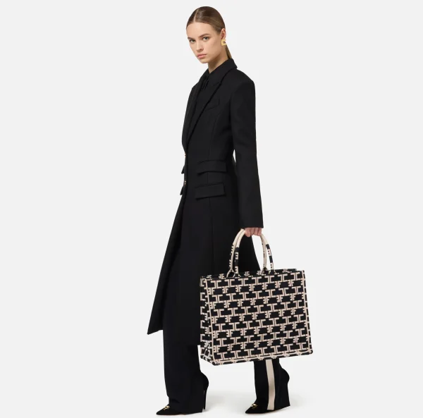 Elisabetta Franchi Borse A Mano^Monogram Tote Large Nero/Burro