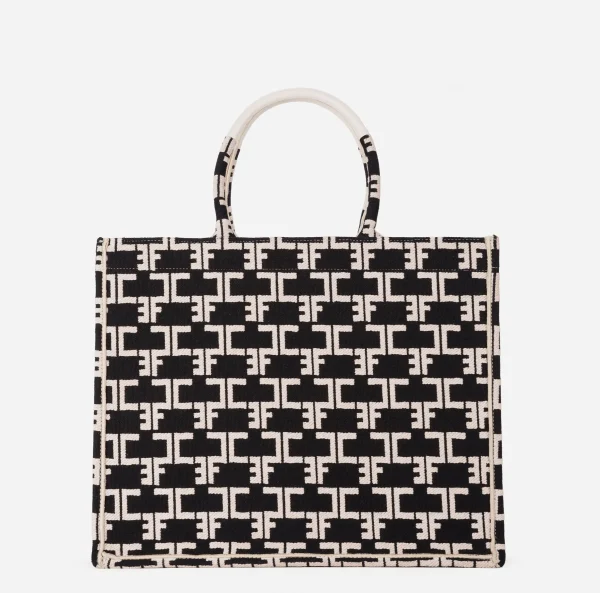 Elisabetta Franchi Borse A Mano^Monogram Tote Large Nero/Burro