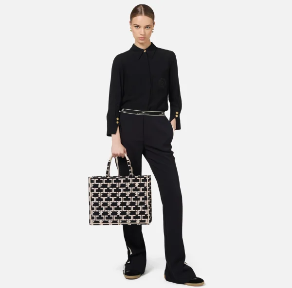 Elisabetta Franchi Borse A Mano^Monogram Tote Medium Nero/Burro