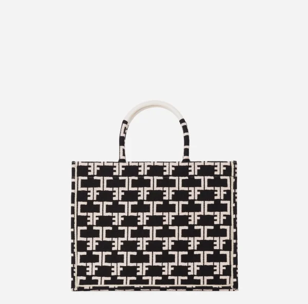 Elisabetta Franchi Borse A Mano^Monogram Tote Medium Nero/Burro