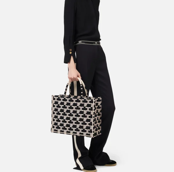 Elisabetta Franchi Borse A Mano^Monogram Tote Medium Nero/Burro