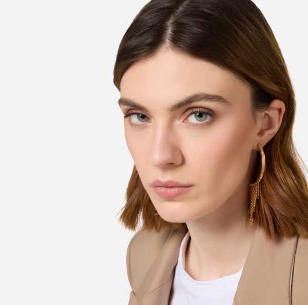 Elisabetta Franchi Bijoux^Orecchini a semicerchio in metallo dorato con charms OroGiallo