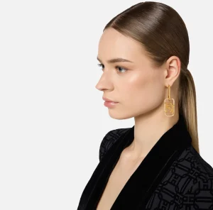 Elisabetta Franchi Bijoux^Orecchini ad anella in metallo dorato con charms logo OroGiallo