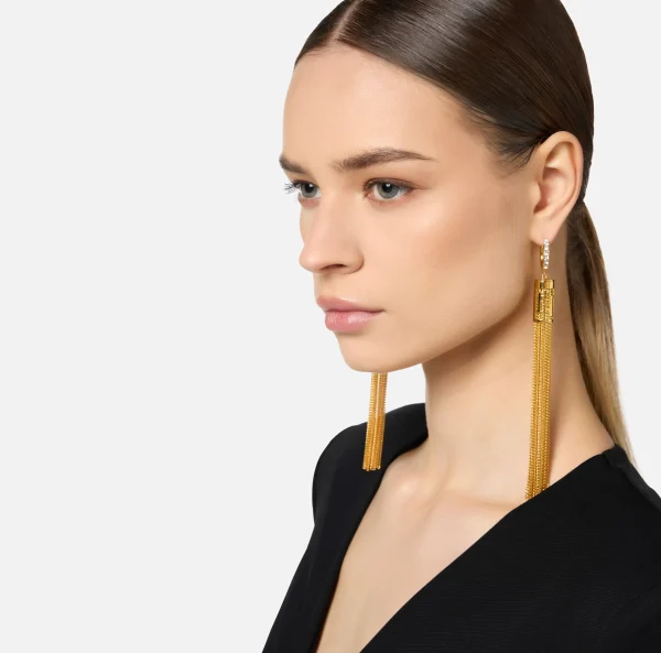 Elisabetta Franchi Bijoux^Orecchini ad anella in metallo dorato con nappe OroGiallo