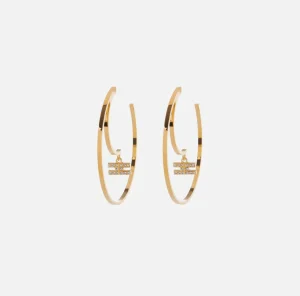 Elisabetta Franchi Bijoux^Orecchini cerchio con logo OroGiallo