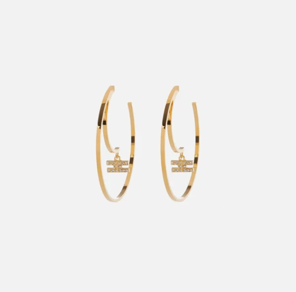 Elisabetta Franchi Bijoux^Orecchini cerchio con logo OroGiallo