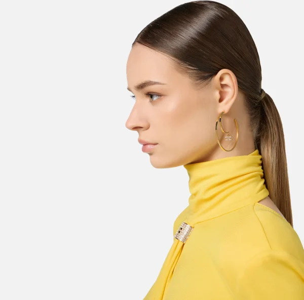 Elisabetta Franchi Bijoux^Orecchini cerchio con logo OroGiallo