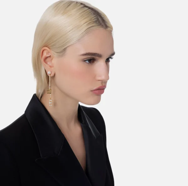 Elisabetta Franchi Bijoux^Orecchini con catena in strass crystal OroGiallo