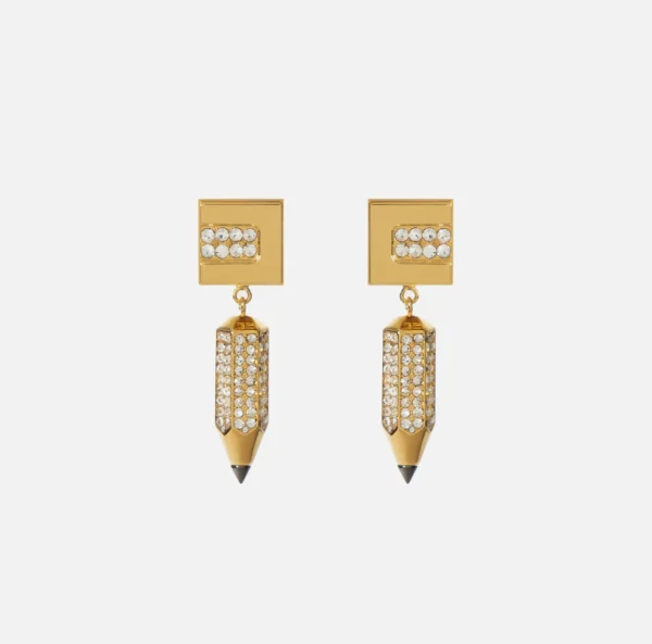 Elisabetta Franchi Bijoux^Orecchini con strass a forma di matita OroGiallo
