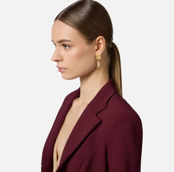 Elisabetta Franchi Bijoux^Orecchini con strass a forma di matita OroGiallo