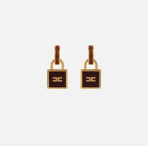 Elisabetta Franchi Bijoux^Orecchini in metallo con charm lucchetto OroGiallo/RougeNoir