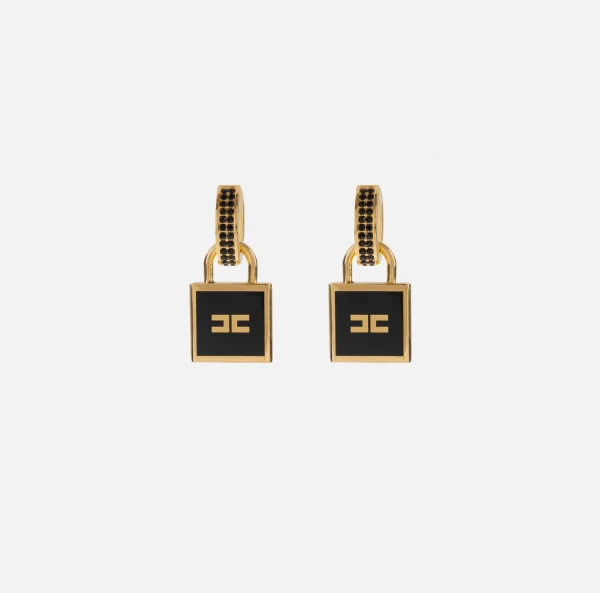 Elisabetta Franchi Bijoux^Orecchini in metallo con charm lucchetto OroGiallo/Nero