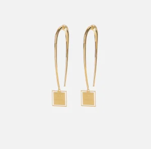 Elisabetta Franchi Bijoux^Orecchini in metallo con placca logo quadrata OroGiallo