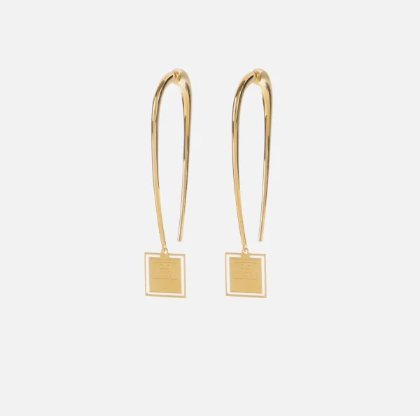 Elisabetta Franchi Bijoux^Orecchini in metallo con placca logo quadrata OroGiallo