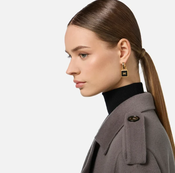 Elisabetta Franchi Bijoux^Orecchini in metallo con charm lucchetto OroGiallo/Nero