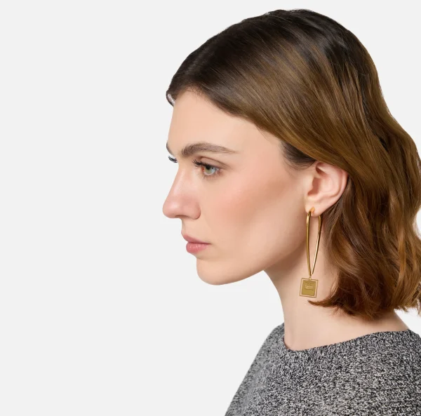 Elisabetta Franchi Bijoux^Orecchini in metallo con placca logo quadrata OroGiallo