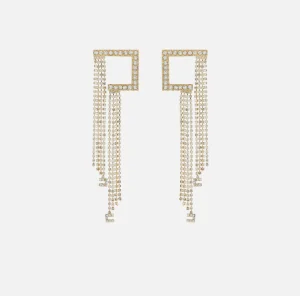 Elisabetta Franchi Bijoux^Orecchini logo in metallo silver con pendenti OroGiallo