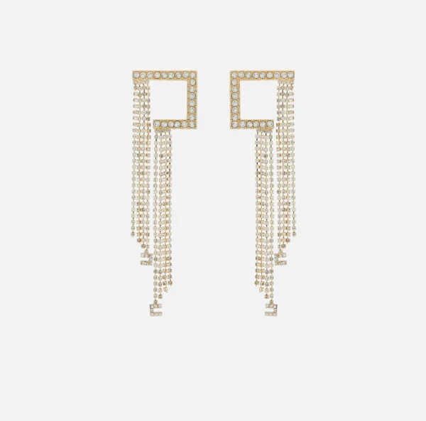 Elisabetta Franchi Bijoux^Orecchini logo in metallo silver con pendenti OroGiallo