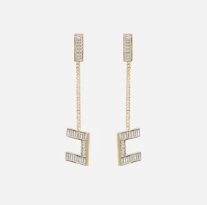 Elisabetta Franchi Bijoux^Orecchini logo in metallo silver con pendente logo OroGiallo