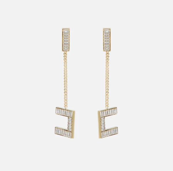 Elisabetta Franchi Bijoux^Orecchini logo in metallo silver con pendente logo OroGiallo