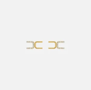 Elisabetta Franchi Bijoux^Orecchini logo in metallo dorato e strass OroGiallo