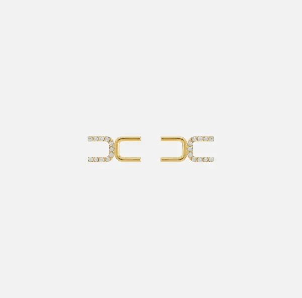 Elisabetta Franchi Bijoux^Orecchini logo in metallo dorato e strass OroGiallo