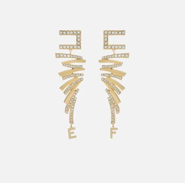 Elisabetta Franchi Bijoux^Orecchini logo in metallo dorato e strass design zig zag OroGiallo