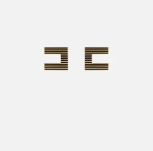 Elisabetta Franchi Bijoux^Orecchini logo in ottone a righe smaltate OroGiallo/Nero