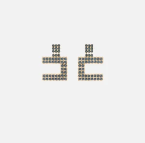 Elisabetta Franchi Bijoux^Orecchini logo in strass OroGiallo/Navy