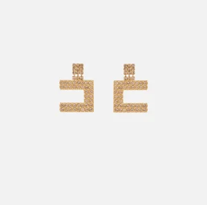 Elisabetta Franchi Bijoux^Orecchini logo in strass OroGiallo/LightPeach