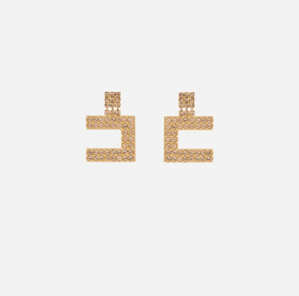 Elisabetta Franchi Bijoux^Orecchini logo in strass OroGiallo/LightPeach