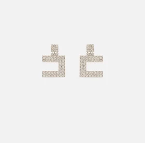 Elisabetta Franchi Bijoux^Orecchini logo in strass Silver/Crystal