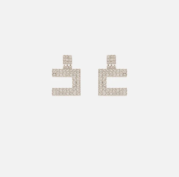 Elisabetta Franchi Bijoux^Orecchini logo in strass Silver/Crystal