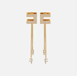 Elisabetta Franchi Bijoux^Orecchini logo in strass con pendenti OroGiallo