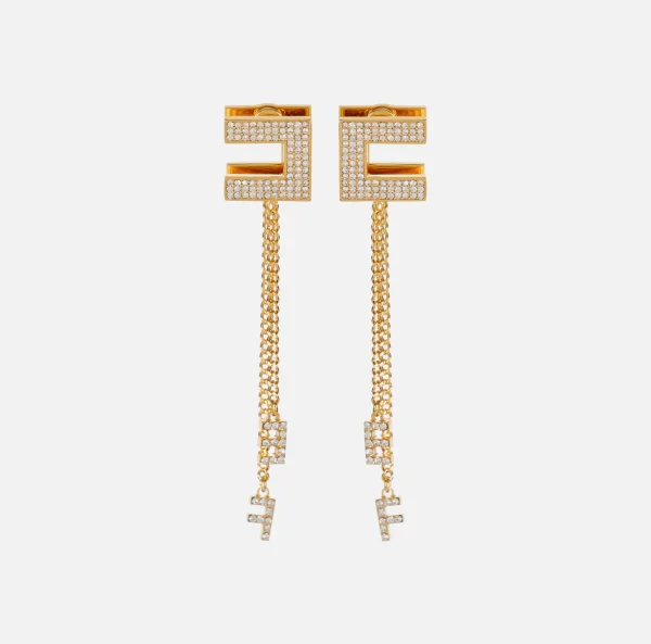 Elisabetta Franchi Bijoux^Orecchini logo in strass con pendenti OroGiallo
