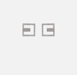 Elisabetta Franchi Bijoux^Orecchini outline logo in strass Silver/Crystal