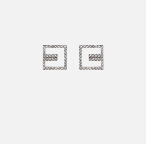 Elisabetta Franchi Bijoux^Orecchini outline logo in strass Silver/Crystal