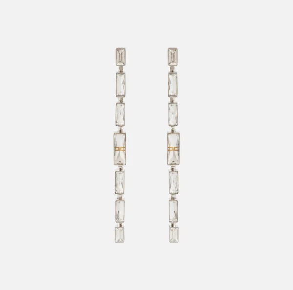 Elisabetta Franchi Bijoux^Orecchini pendenti con cristalli rettangolari Silver/Crystal