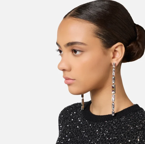 Elisabetta Franchi Bijoux^Orecchini pendenti con cristalli rettangolari Silver/Crystal