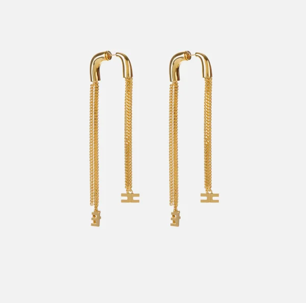 Elisabetta Franchi Bijoux^Orecchini pendenti in metallo con charms logo OroGiallo