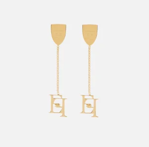 Elisabetta Franchi Bijoux^Orecchini pendenti in metallo con stemma logo OroGiallo
