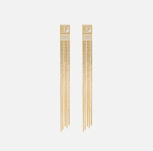Elisabetta Franchi Bijoux^Orecchini pendenti in metallo con placca logo smaltata OroGiallo/Nero