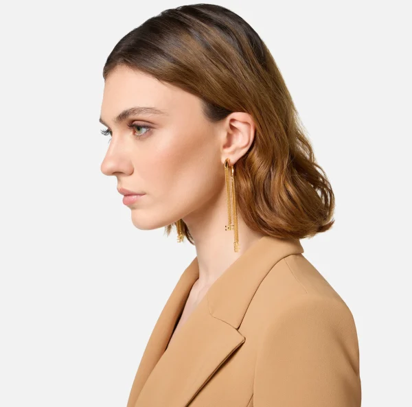Elisabetta Franchi Bijoux^Orecchini pendenti in metallo con charms logo OroGiallo