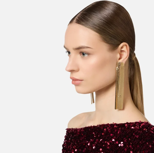 Elisabetta Franchi Bijoux^Orecchini pendenti in metallo con logo saldato OroGiallo