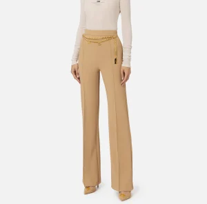 Elisabetta Franchi Pantaloni E Shorts^Pantalone a palazzo in crêpe stretch con cintura Camel