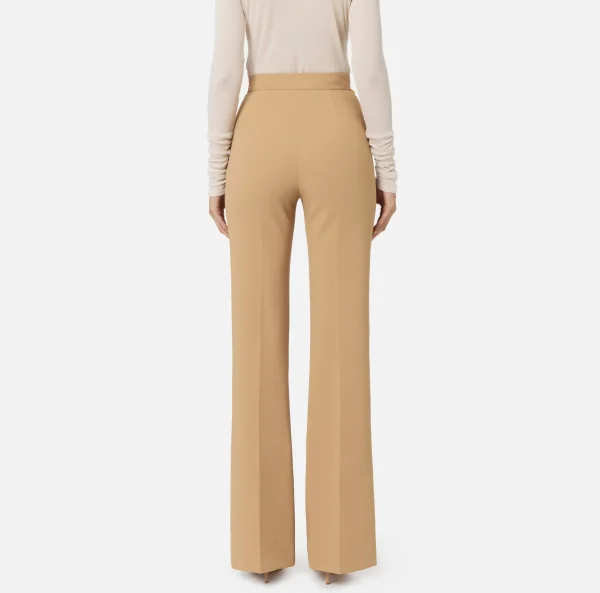 Elisabetta Franchi Pantaloni E Shorts^Pantalone a palazzo in crêpe stretch con cintura Camel