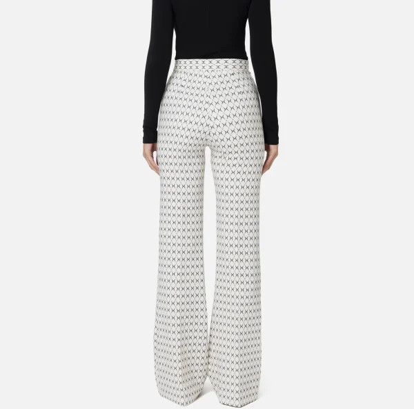 Elisabetta Franchi Tailleur | Pantaloni E Shorts^Pantalone a palazzo in crêpe stampa rombo con catena Burro/Nero